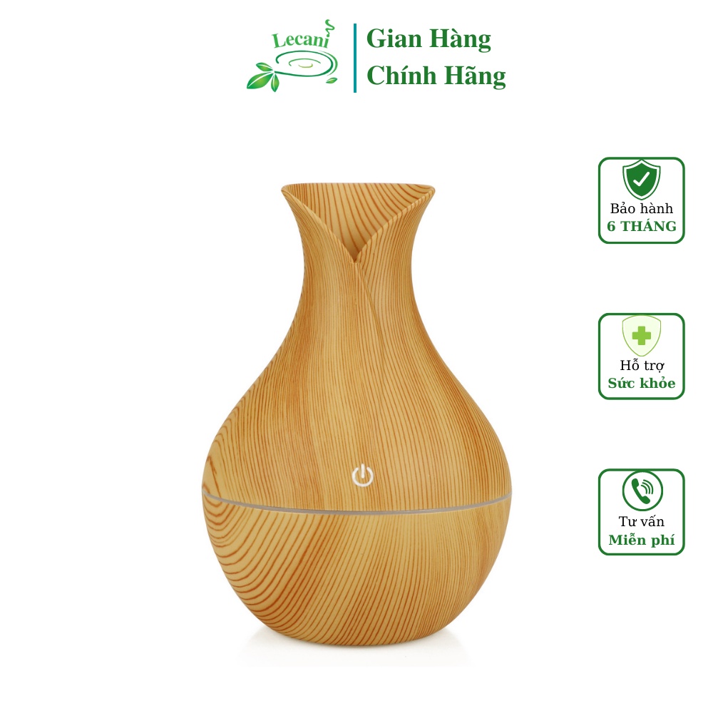 Máy xông tinh dầu khuếch tán hương thơm MKT02 hình bình hoa vẫn gỗ 130ml có đèn led điều khiển