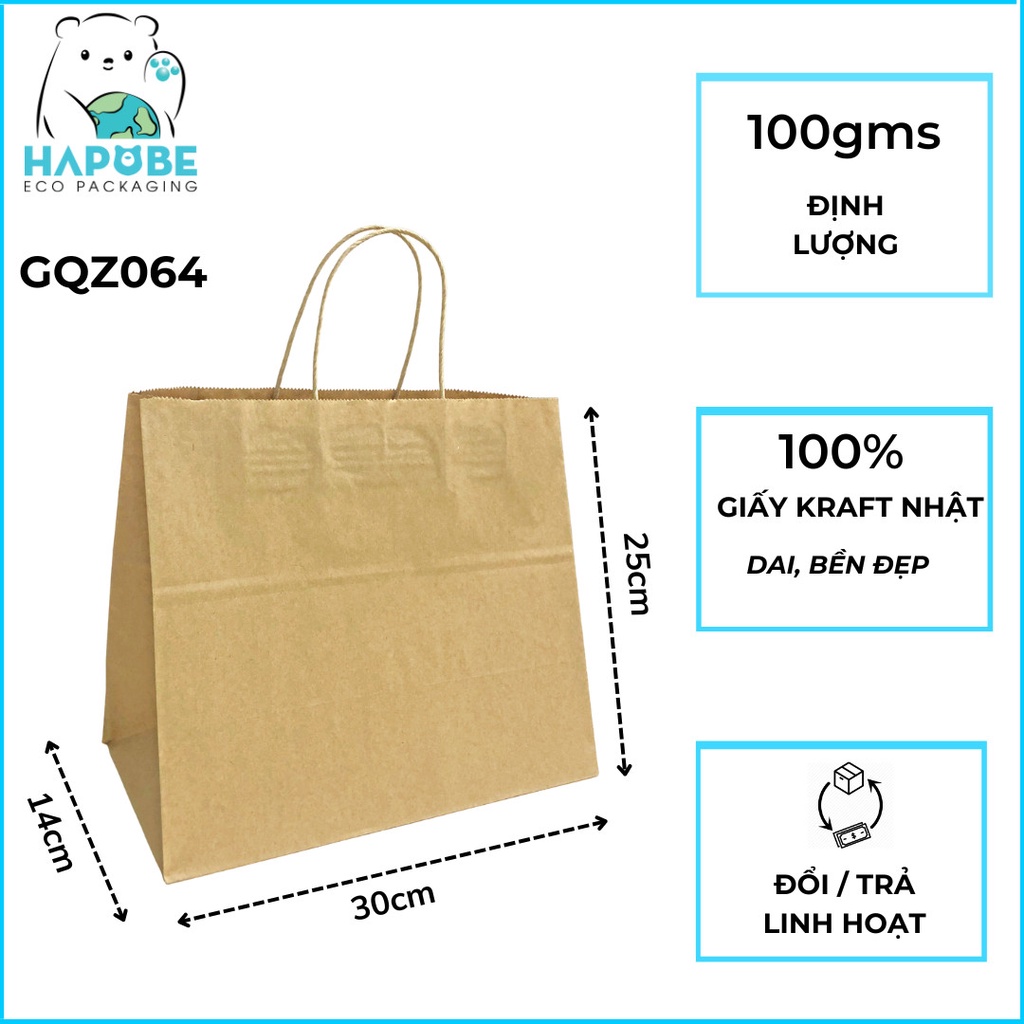 Combo 100 Túi giấy Kraft có quai 30x14x25cm GQZ064