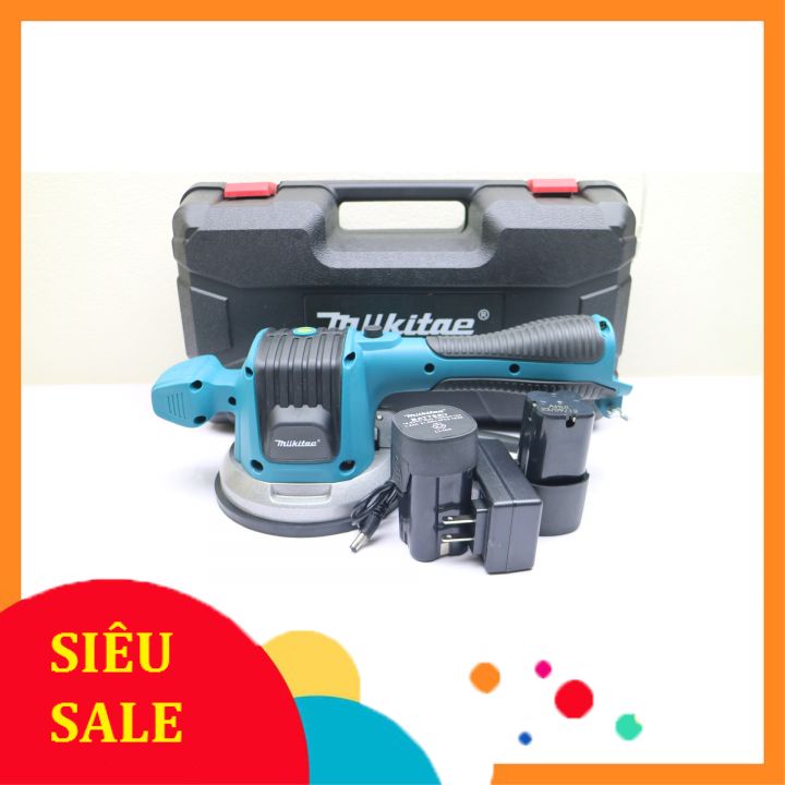 Máy ốp lát gạch men cầm tay, máy đầm rung dùng pin 18v 6 cấp độ rung Makita, bộ 2 pin
