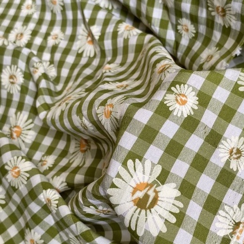 Vải Thô Cotton Pha Xanh Hoa Cúc Sơn Khổ 1m46 - Không Co Giãn - May Đầm, Áo Kiểu, Đồ Bộ, Đồ Trẻ Em