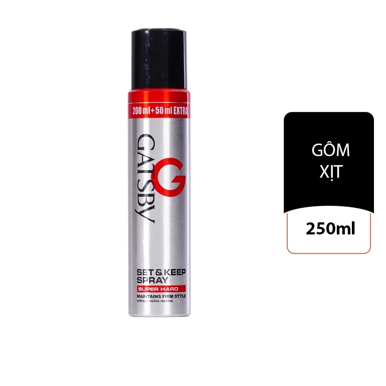 Gôm xịt tạo kiểu tóc GATSBY Set &amp; Keep Spray Super Hard 250ml/chai