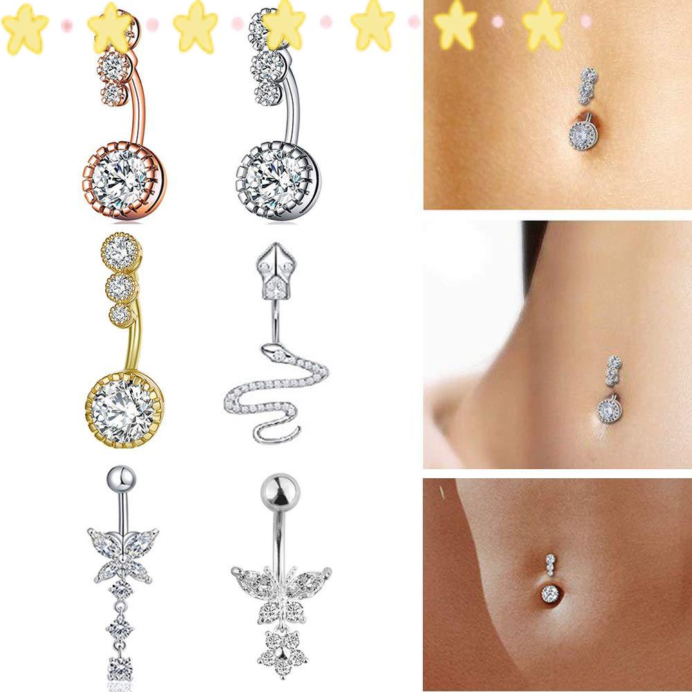Phụ Kiện Thanh Thép Phẫu Thuật Hình Hoa Hồng Thời Trang|Khuyên Rốn Đính Đá Zircon Trong Suốt Cá Tính
