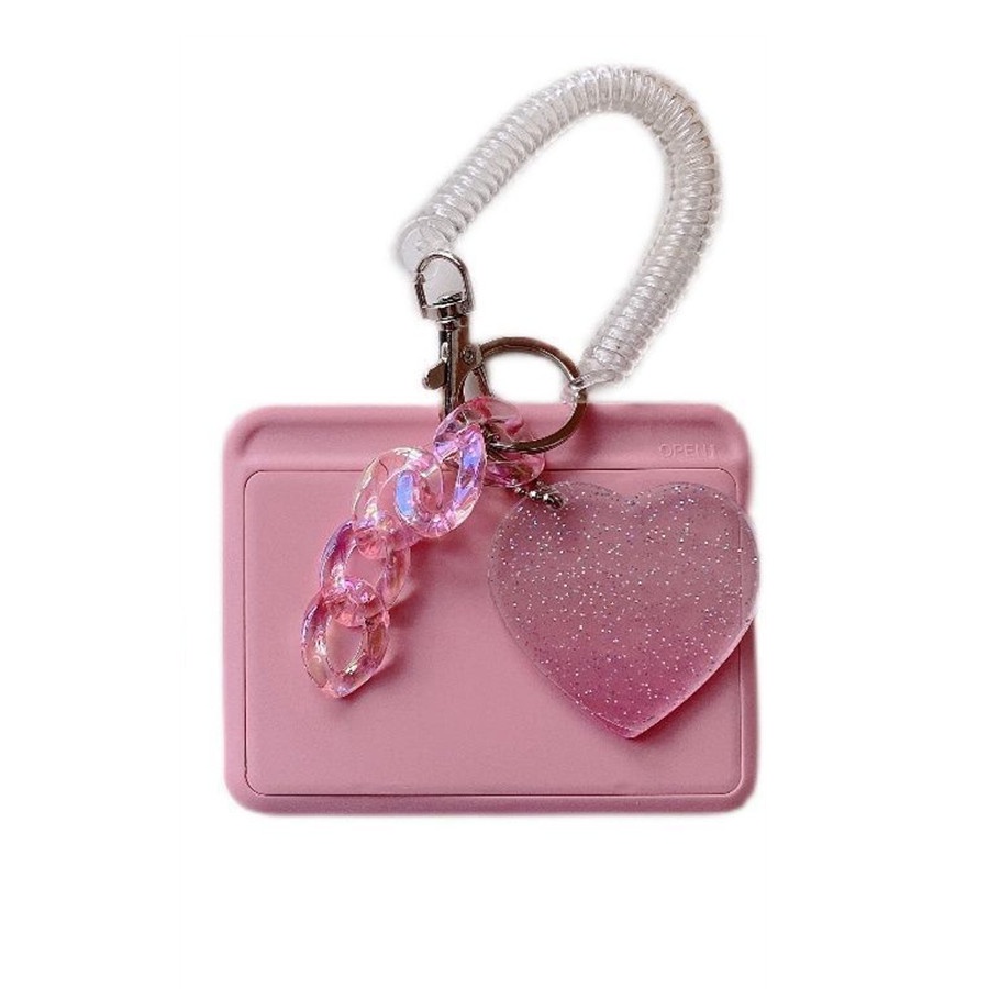 Ins Bao Đựng Thẻ ID Ngân Hàng / Thẻ Ngân Hàng / Xe Buýt Dạng Chuỗi Màu Hồng Sáng Bóng Chống Thấm Nước Có Mặt Dây Chuyền