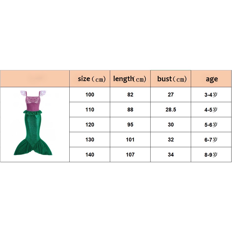 DISNEY Đầm Hóa Trang Nàng Tiên Cá Ariel Phong Cách Halloween Cho Bé Gái