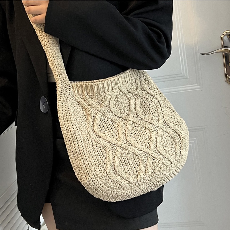 Túi Đeo Chéo Đan Len Cỡ Lớn Phong Cách Retro Hàn Quốc Thời Trang Mùa Thu Hàng Trăm Mới Cho Nữ