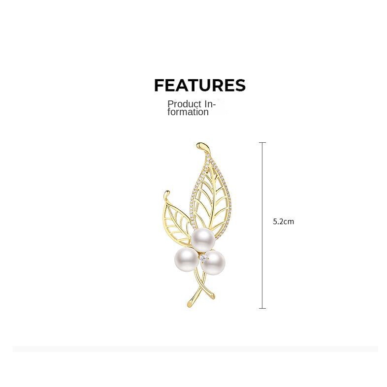Ghim Cài Áo Hình Lá Đính Ngọc Trai Nhân Tạo Phong Cách Hàn Quốc Sang Trọng Chống Lóa