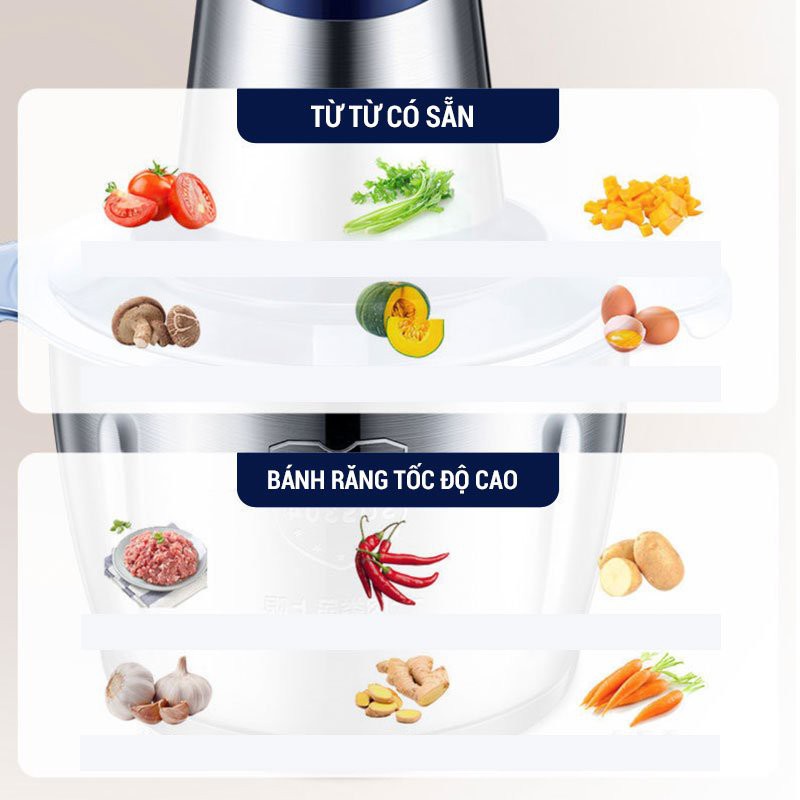[Voucher &amp; Dịch vụ] Máy Xay Thịt Cối Inox 4 Lưỡi Đa Năng Siêu Sắc Bén, Xay Tỏi Ớt Rau Củ Quả Bảo Hành 3 Tháng