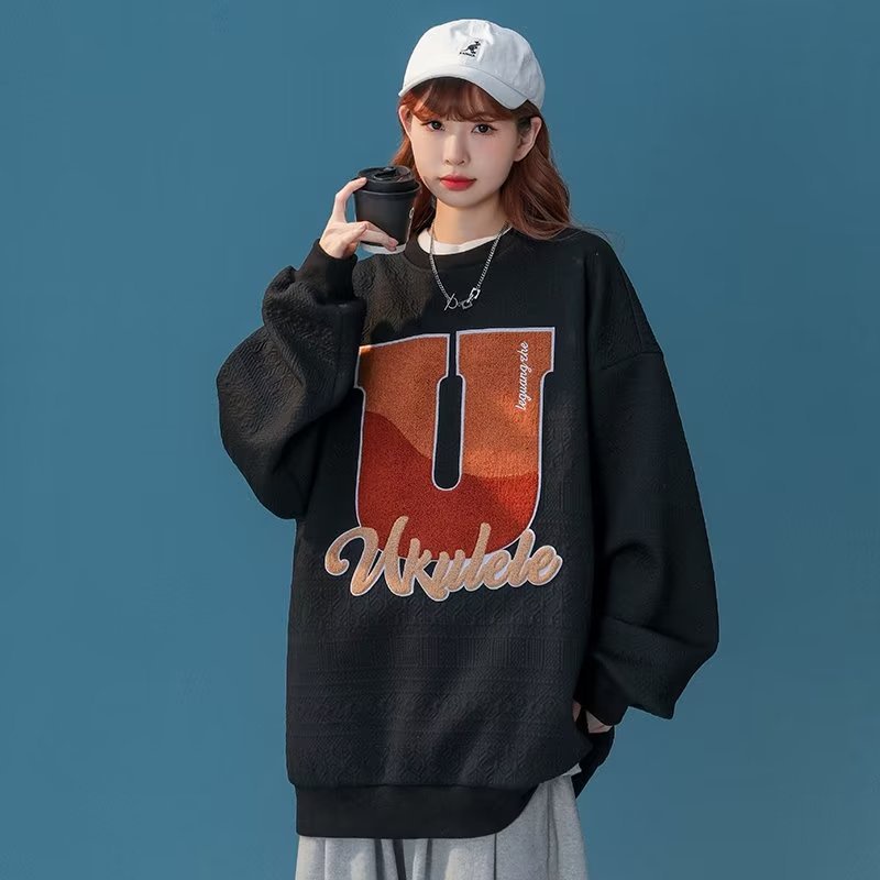 IELGY    Áo sweater Cổ Tròn Dáng Rộng Phong Cách Thời Trang Đường Phố Cho Nữ