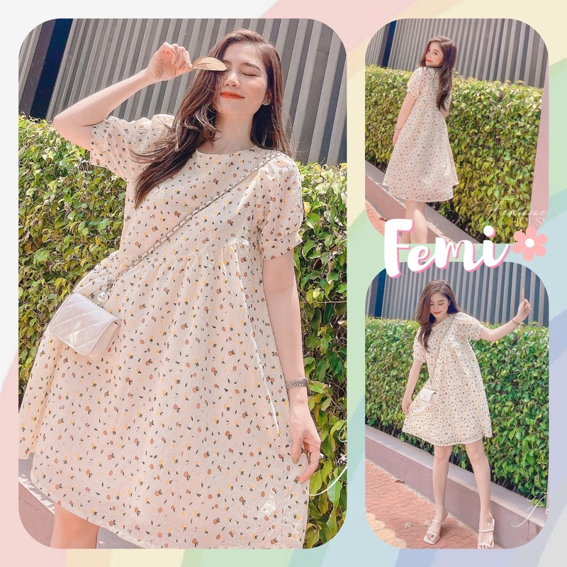 Đầm Babydoll Dáng Xòe Họa Tiết Hoa Nhí Trái Cây Diện Hè