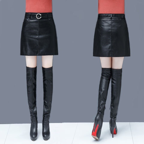Chân Váy Da Ngắn Lưng Cao Dáng Ôm Có Khóa Kéo Phong Cách Hàn Quốc Thời Trang Thu Đông Cho Nữ