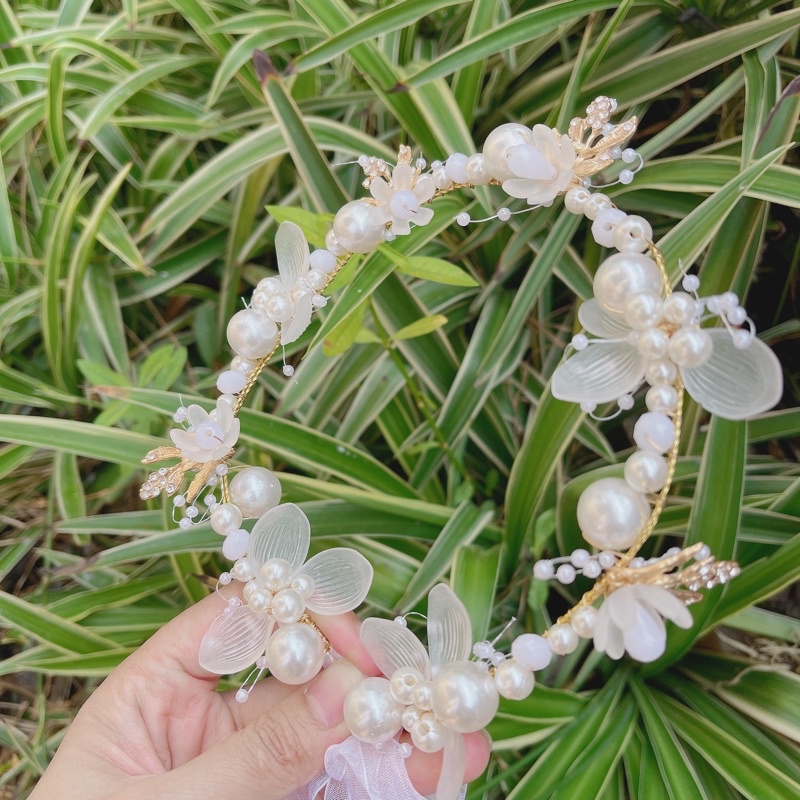 Bờm tóc thiết kế hình hoa mix ngọc trai nhân tạo, sang trọng xinh xắn dành cho bé gái DQS0016