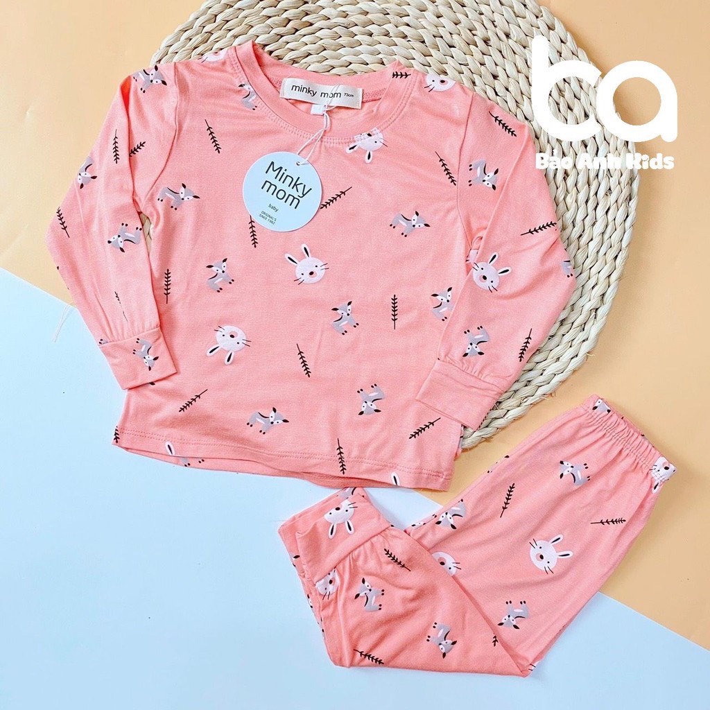 Bộ Thun Lạnh Dài Tay Cho Bé Gái Bé Trai Minky Mom Vải Thun Lạnh Mềm Mịn Họa Tiết Bò Sữa Đáng Yêu, Bộ Thu Đông Cho Bé TD1