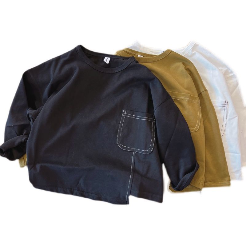 Áo Thun Dài Tay Màu Trơn Thiết Kế Độc Đáo Thời Trang Mùa Thu Cho Bé