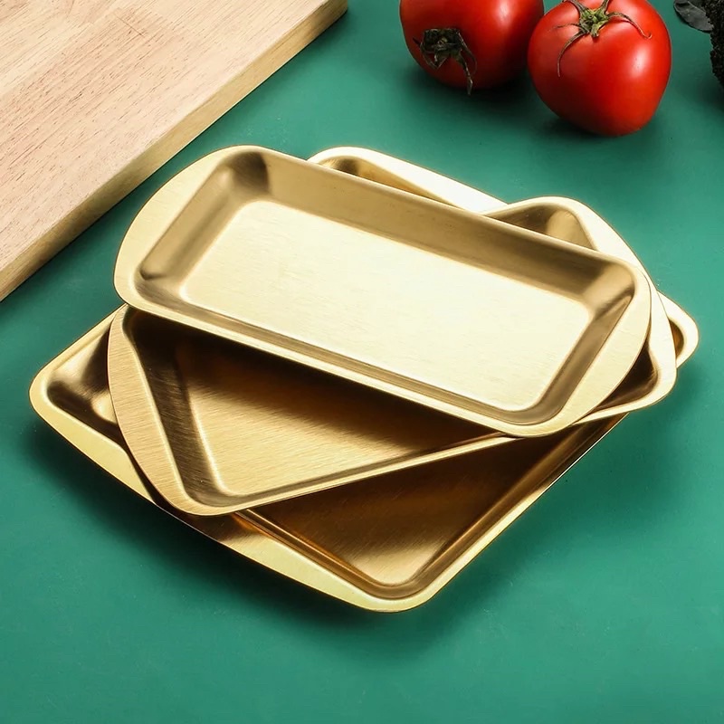 Khay Chữ Nhật 32*16cm Inox 304 Mạ Titan Vàng, Khay Đựng Thức Ăn , Phong Cách Sang Trọng, Thanh Lịch.