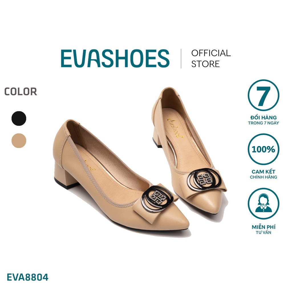 Giày Cao Gót Da Lì Mũi Nhọn Đính Đá Gót Vuông 5cm EVASHOES - EVA8804