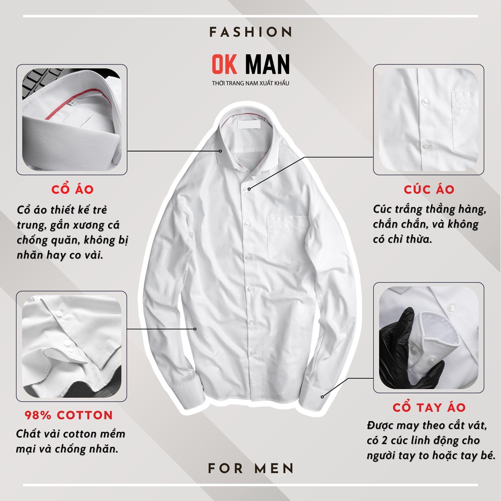 Áo sơ mi nam form slimfit 5 màu chất liệu cotton lụa mềm mại OkMan SMDTLC