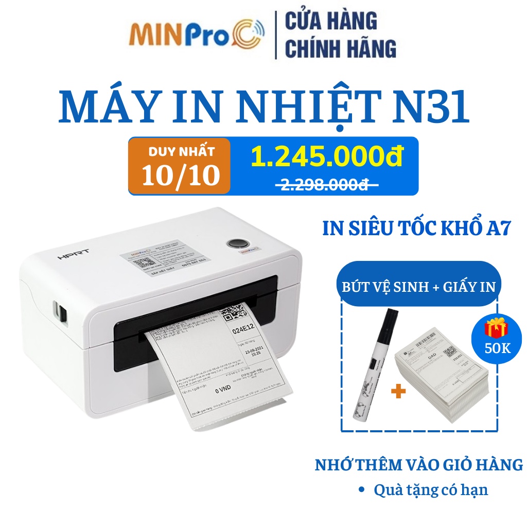 Máy in nhiệt mini Minpro in đơn hàng,HPRT N31 mini dùng giấy in nhiệt tự dính,gói hàng siêu nhanh