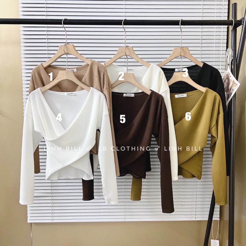 ÁO KIỂU CHÉO NGỰC TRỄ VAI CHẤT LEN TĂM MS13277