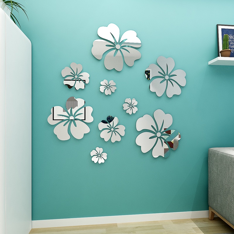 Sticker Dán Tường Tự Dính Bằng Acrylic Hình Hoa 3d Tráng Gương Trang Trí Nhà Cửa