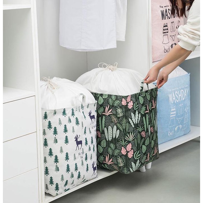 Túi đựng chăn màn quần áo khung thép mới nhất 2020 -Túi đựng chăn màn khổng lồ 100L - họa tiết vintage cực xinh, độc đáo