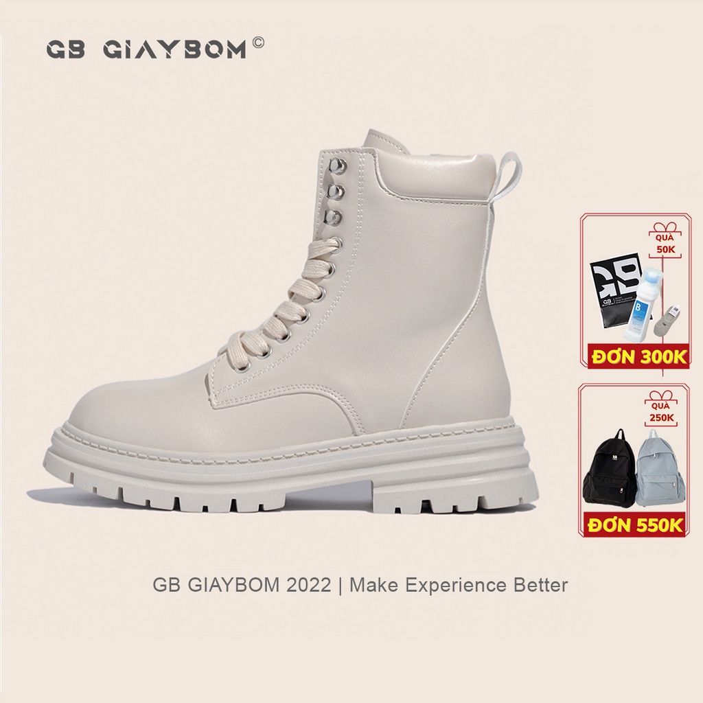 Giày Boot Nữ Cổ Cao Da Mềm Khóa Kéo Bên Hồng Gót Vông Màu Đen Kem Thời Trang giayBOM B1843