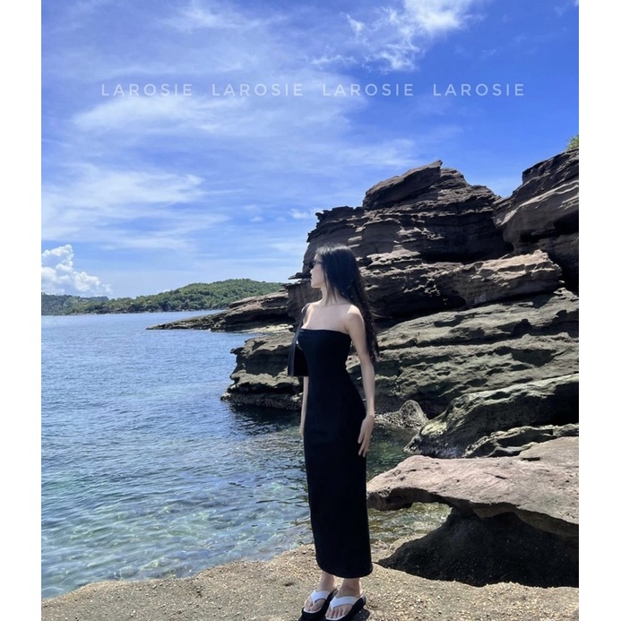 Đầm ống dáng dài thun gân trung