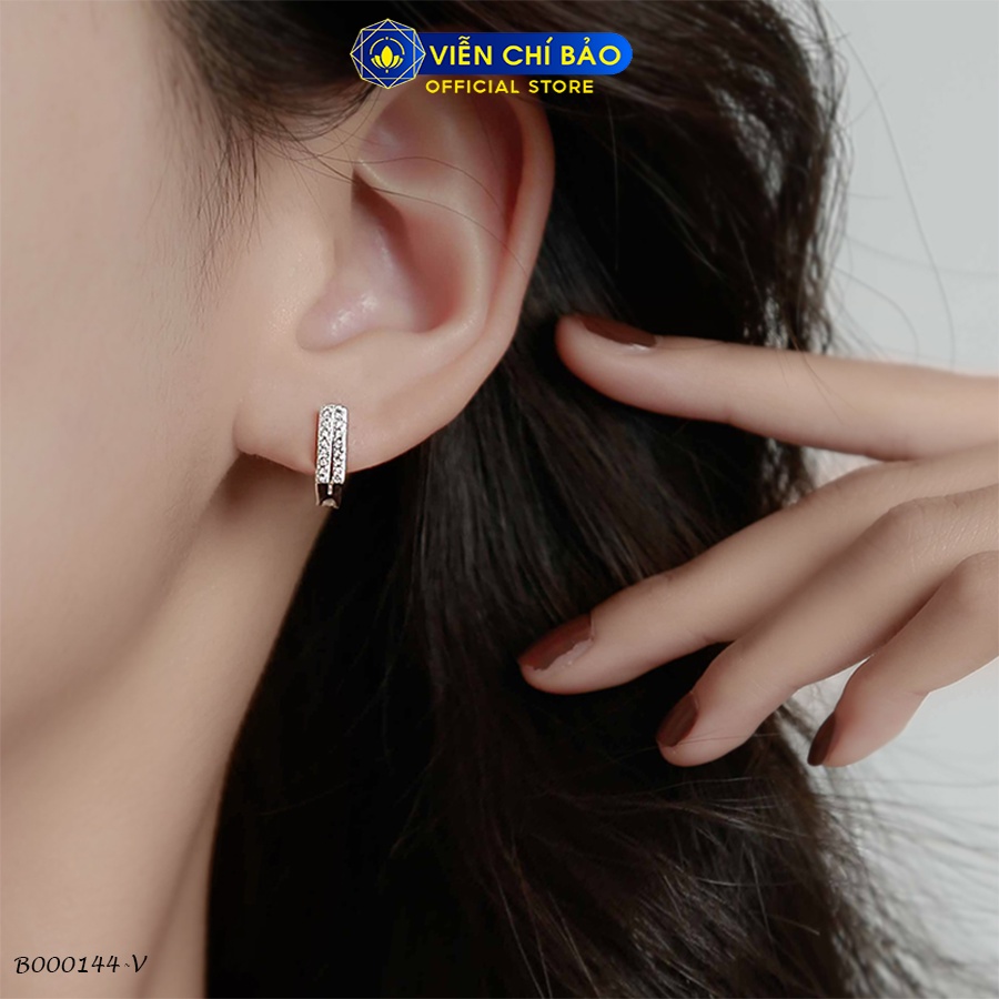 Khuyên tai bạc nữ đính đá 2 hàng chất liệu bạc 925 thời trang phụ kiện trang sức Viễn Chí Bảo B000144