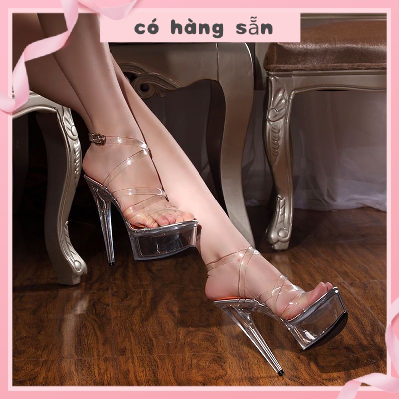 guốc nơ Giày Cao Gót 15cm Trong Suốt Đế Xuồng Quyến Rũ Thời Trang Cho Nữ