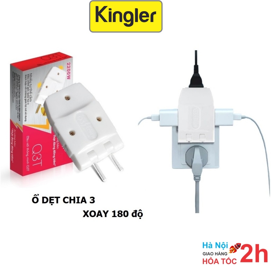 Phích Nối - Kingler, Chia 3 Ổ Cắm Điện, Đầu Nối Chia 3, Ổ Cắm Dẹt Tiết Kiệm Diện Tích, Tiện Dụng Không Gian Hẹp. 8603