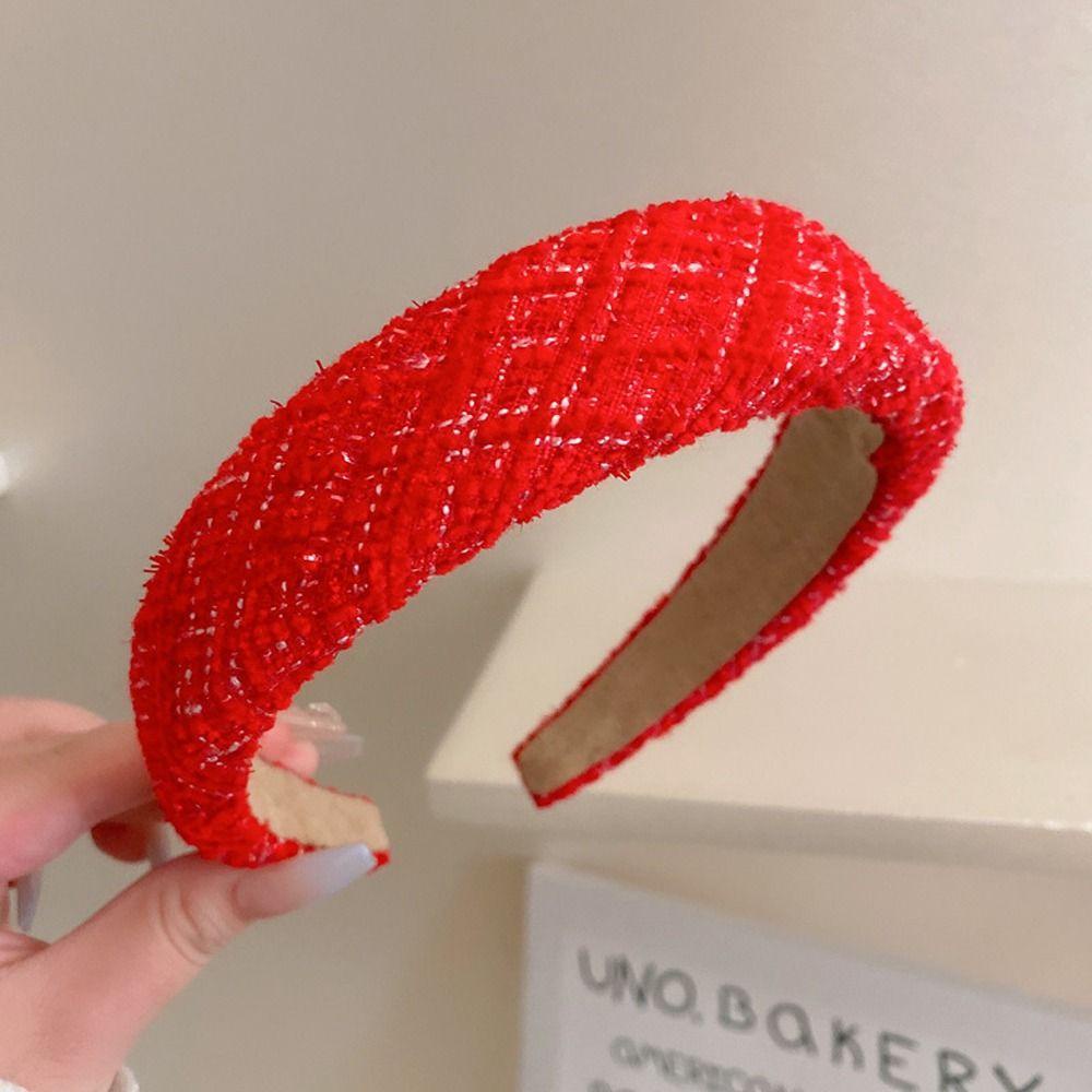 ANEMONE Băng Đô Cài Tóc Dệt Kim Bản Rộng Màu Đỏ Mừng Năm Mới Cho Cô Dâu