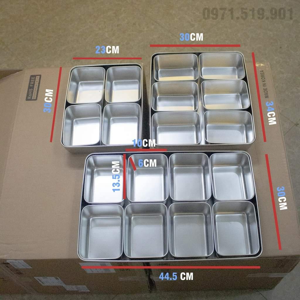 Bộ 4/6/8 khay inox đựng thực phẩm, topping trà sữa, bánh mì,.. - Gia dụng Ánh Dương