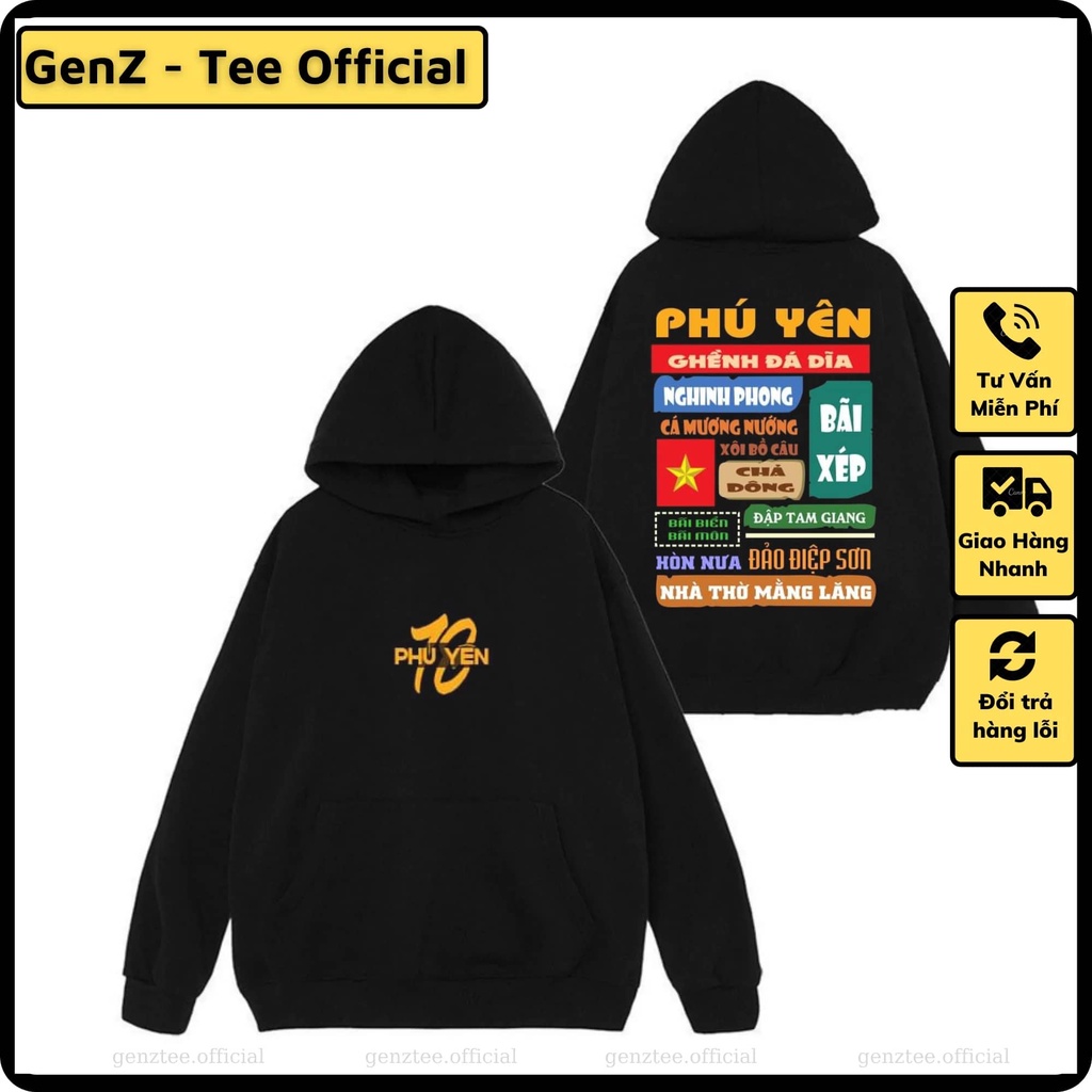 Áo Hoodie Nỉ Tỉnh Thành Miền Trung, Áo Hoodie 63 Tình Thành Dày Dặn Phong Cách Trẻ Trung Form Rộng Nam Nữ Đủ Size
