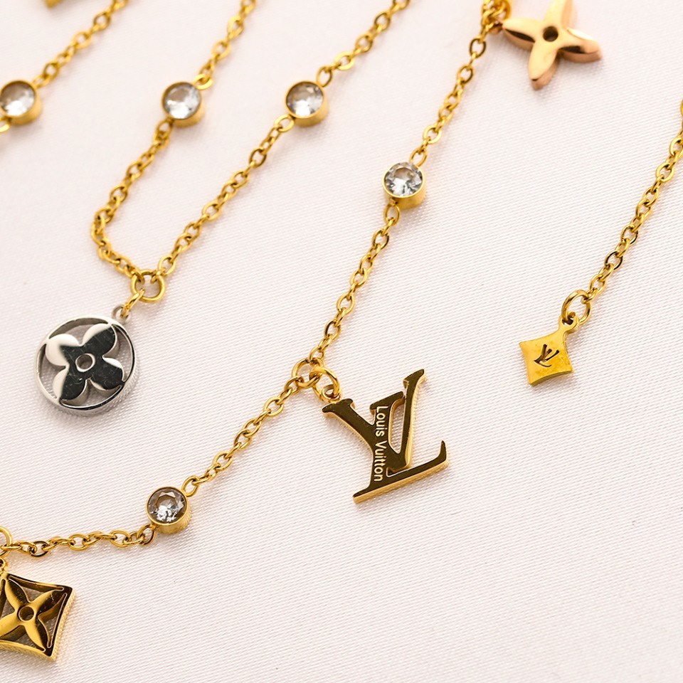 LOUIS VUITTON Vòng cổ Thép Titan Họa Tiết Lv Sang Trọng Cho Nam Nữ