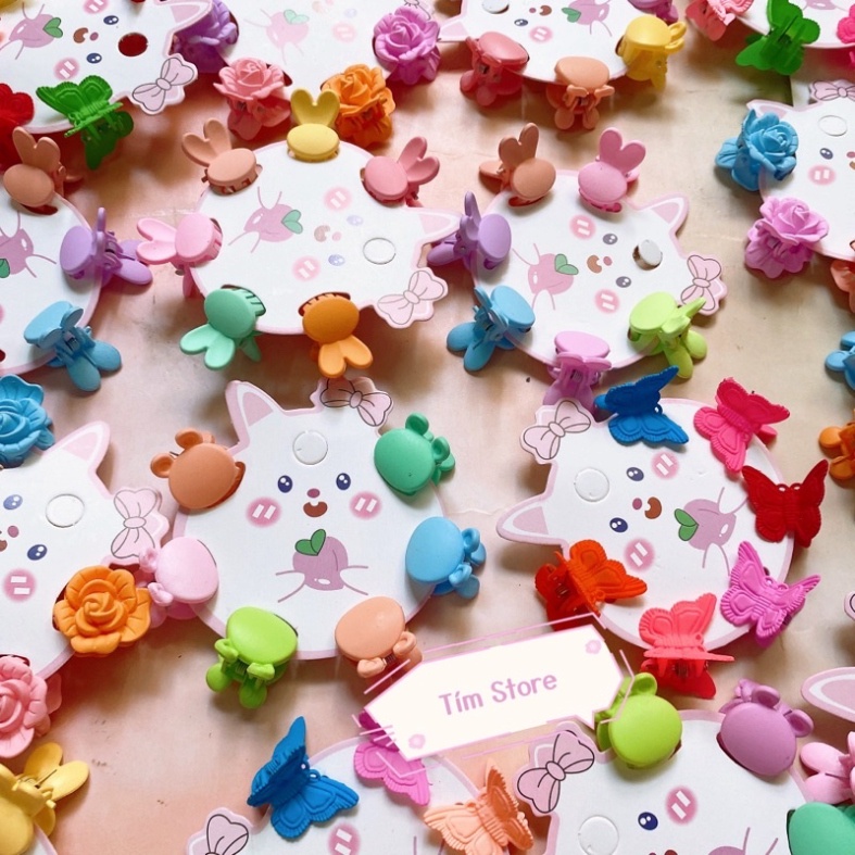Set 10 kẹp tóc mỏ vịt sắc màu gắn charm PKX phụ kiện thời trang trang điểm phong thái dễ thương