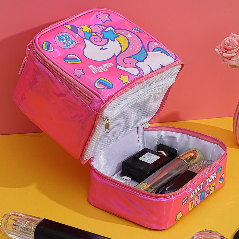 Túi Đựng Mỹ Phẩm Sức Chứa Lớn Chống Nước In Hình Kỳ Lân Hoạt Hình Dễ Thương Thời Trang Hàn Quốc