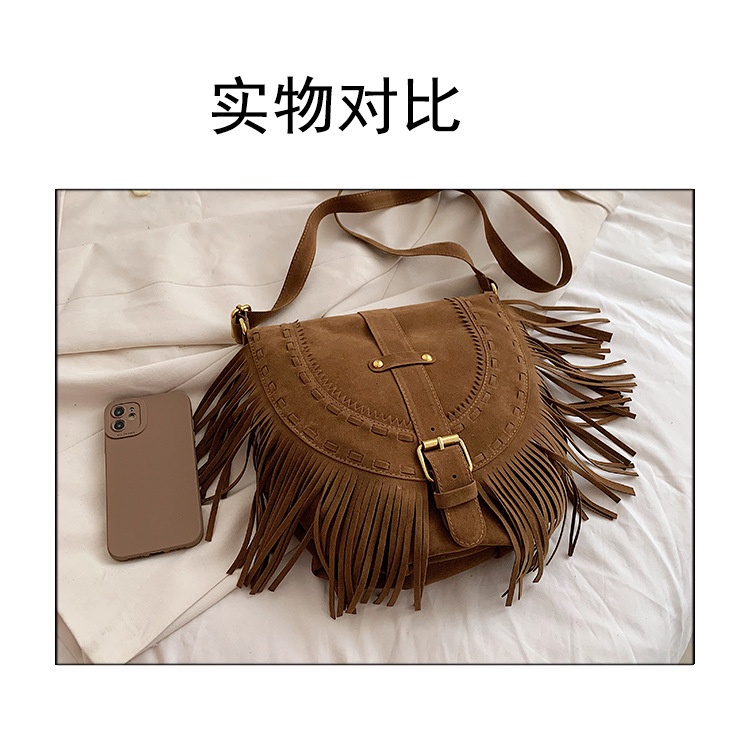 JASMIN NOIR Suede Women's Shoulder Bag Retro Lock Crossbody Bag Saddle Handbag
