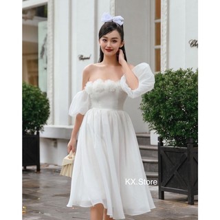 Váy Maxi Trắng Đi Biển Trễ Vai
