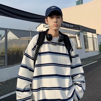 Áo Thun Nam Dài Tay Cổ Tròn Sọc Ngang Thời Trang