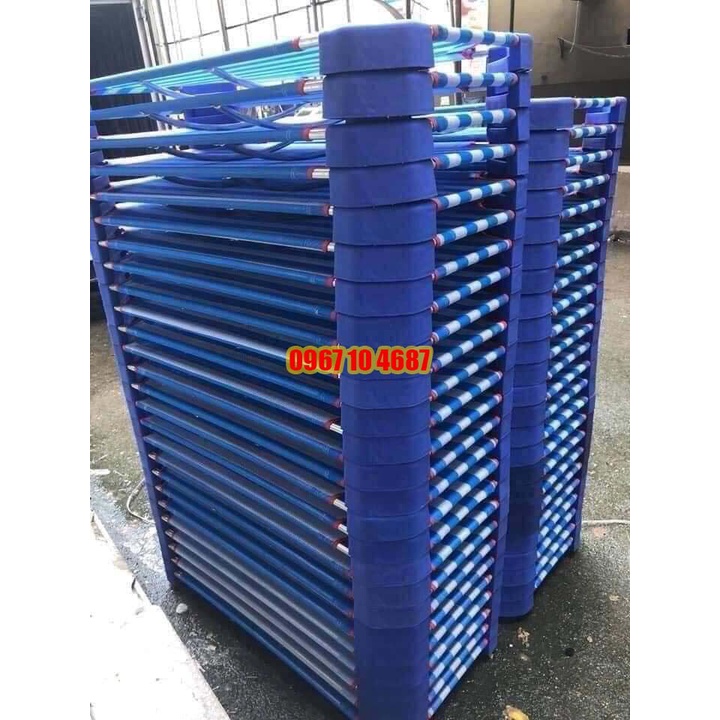 Giường lưới trẻ em mầm non XANH DƯƠNG, 2 Thanh đỡ lưng inox  dùng cho bé mầm non