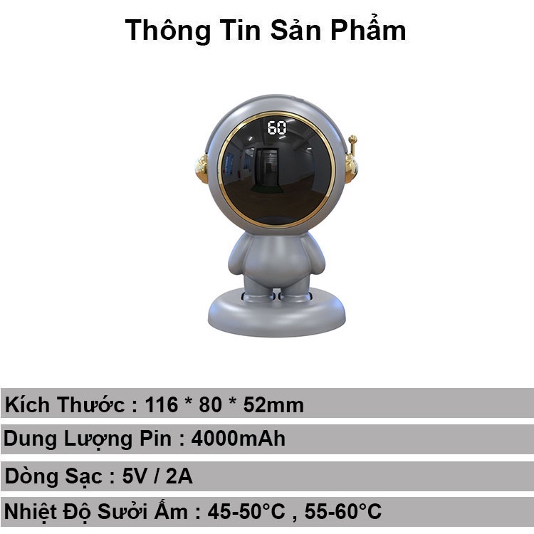 Máy sưởi ấm cầm tay MINI quạt sưởi nóng phi hành gia 4000mAh dùng liên tục 3-5 giờ