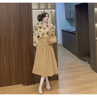 Chân váy nhung tăm rúm lệch ( hàng tk may 2 lớp)