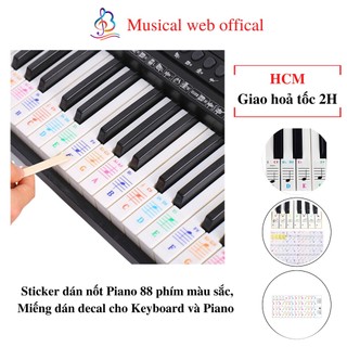 Sticker dán nốt Piano 88 phím màu sắc, Miếng dán decal cho Keyboard và Piano chất lượng Musical Web
