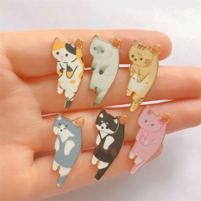 Set 4 Mặt Vòng cổ Hợp Kim Tráng Men Hình Mèo Hoạt Hình Dễ Thương