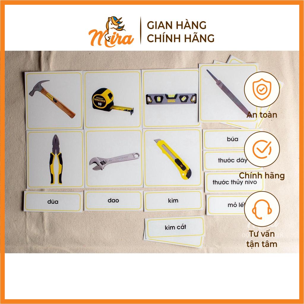 Montessori - Thẻ 3 phần 10 đồ vật Dụng cụ cơ khí- Mira Toys