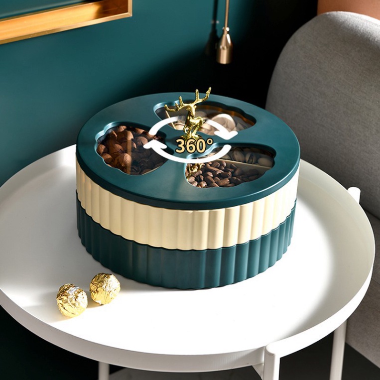 Khay Đựng Mứt Tết 2 Tầng Phong Cách Châu Âu Hiện Đại Hình Con Hưu Vàng LMKMT01