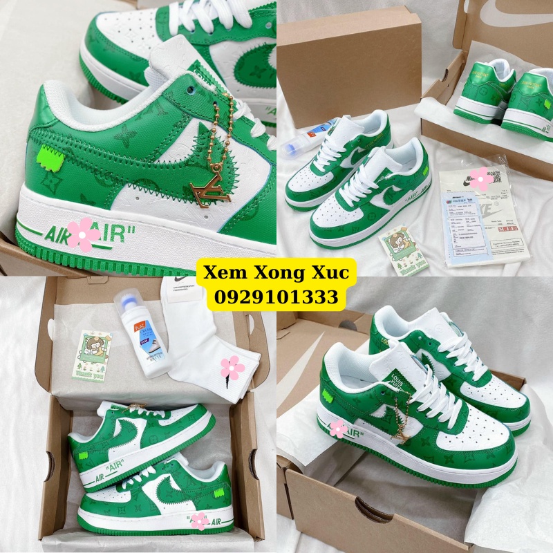 Giày AF1 LV xanh, Giày Air Force 1 LV xanh lá Green unisex mẫu mới 2023 Sẵn Hàng Fullbox Bill
