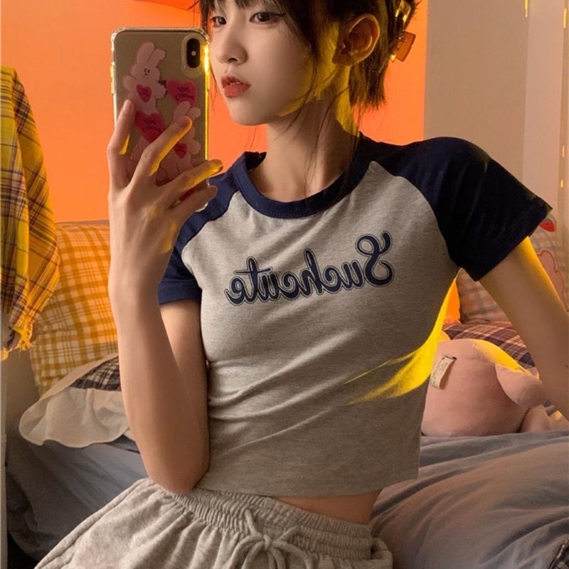 Áo Croptop Nữ Tay Ngắn Cổ Tròn Ôm Body In Chữ Suchcute Thời Trang Mùa Hè
