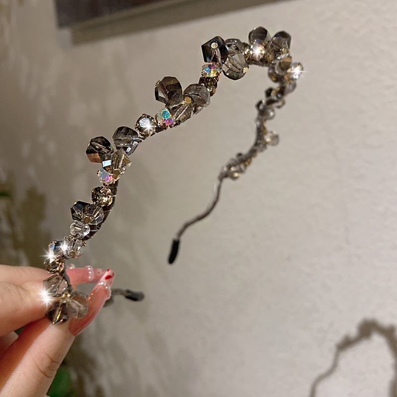 Băng Đô Cài Tóc Đính Đá Pha Lê Đen Phong Cách Hàn Quốc 2022