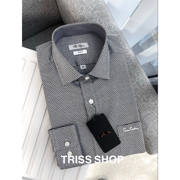 Áo sơ mi nam dài tay Pierre Cardin 11 xuất Hàn họa tiết caro cao cấp chất cotton thấm hút mồ hôi tốt mềm mại form slim