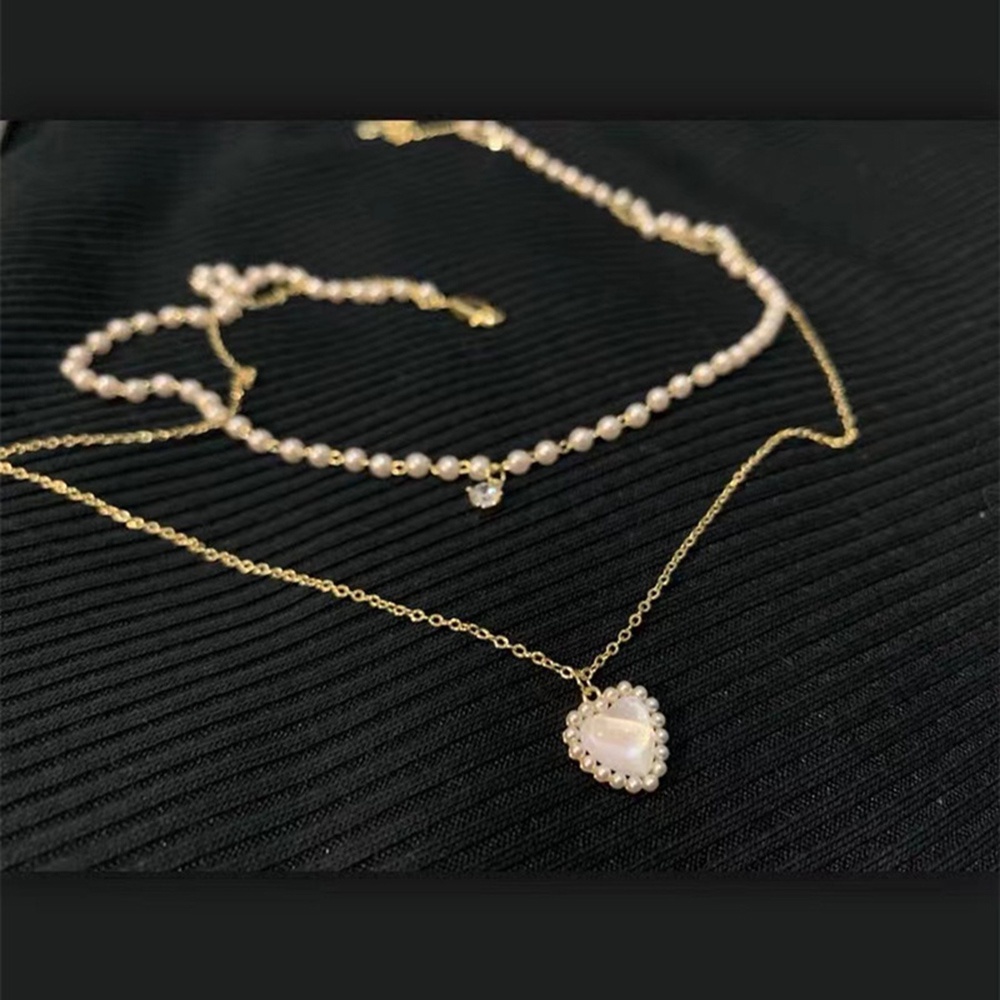 Vòng cổ Ngọc Trai Mặt Trái Tim Nhỏ Đơn Giản Thời Trang Hàn Quốc